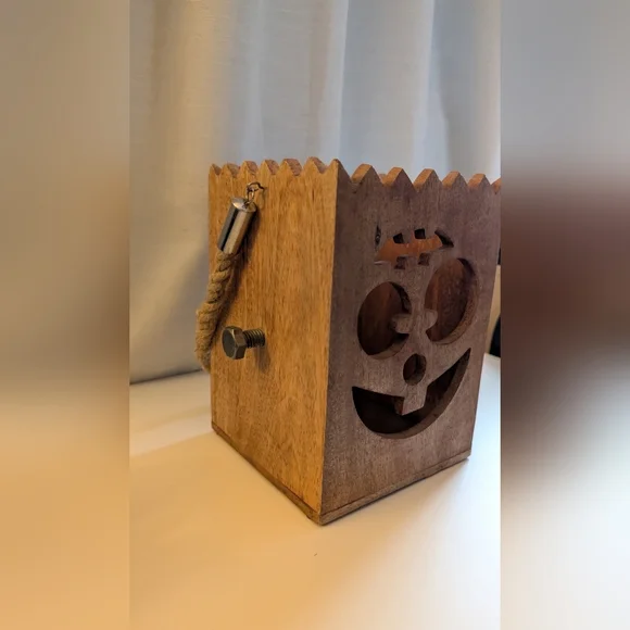 Frankenstein Wooden Halloween Lantern with Rope Handle - Picture 2 of 7